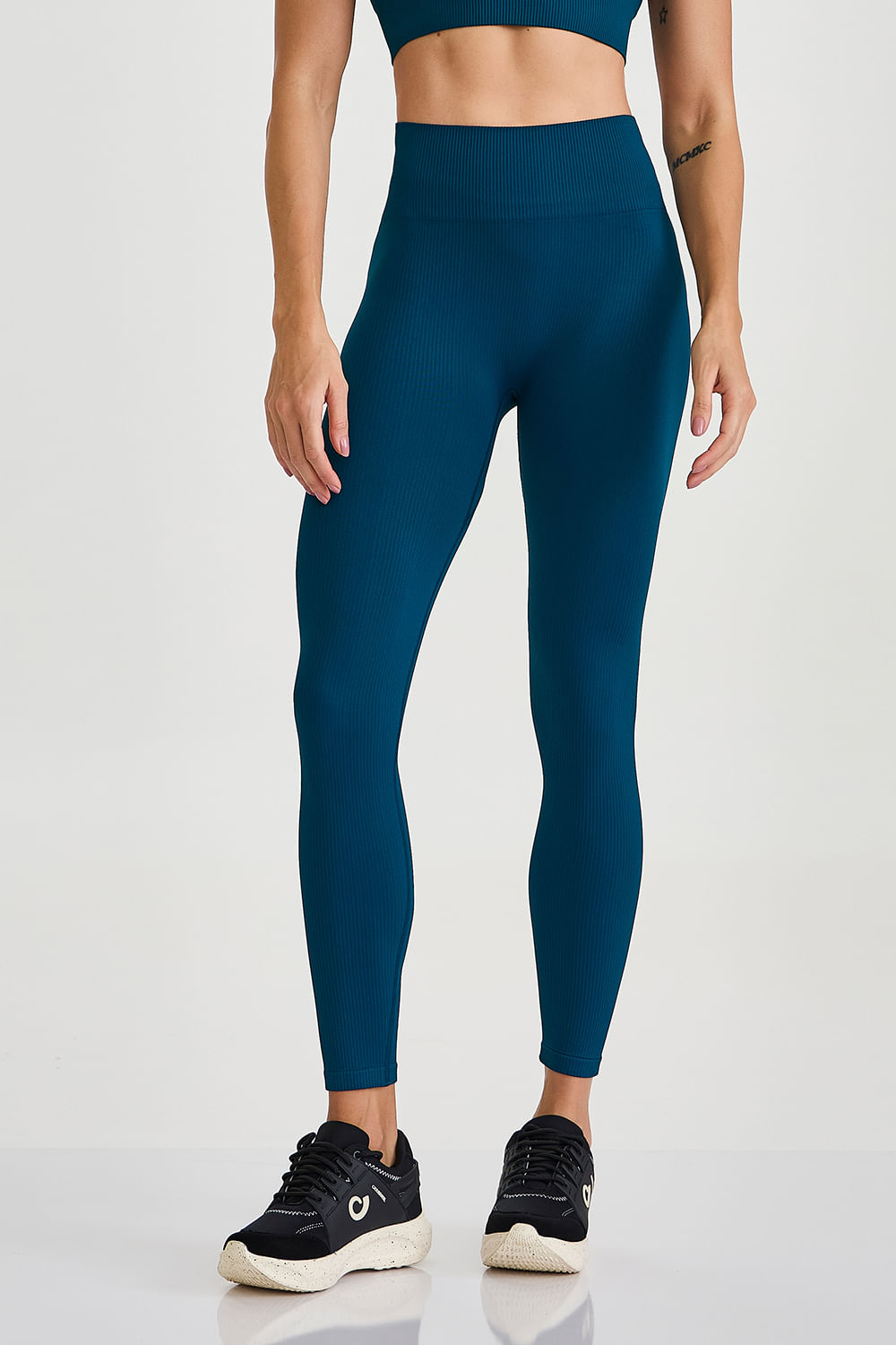 Legging Sem Costura Canelada Verde Submarine