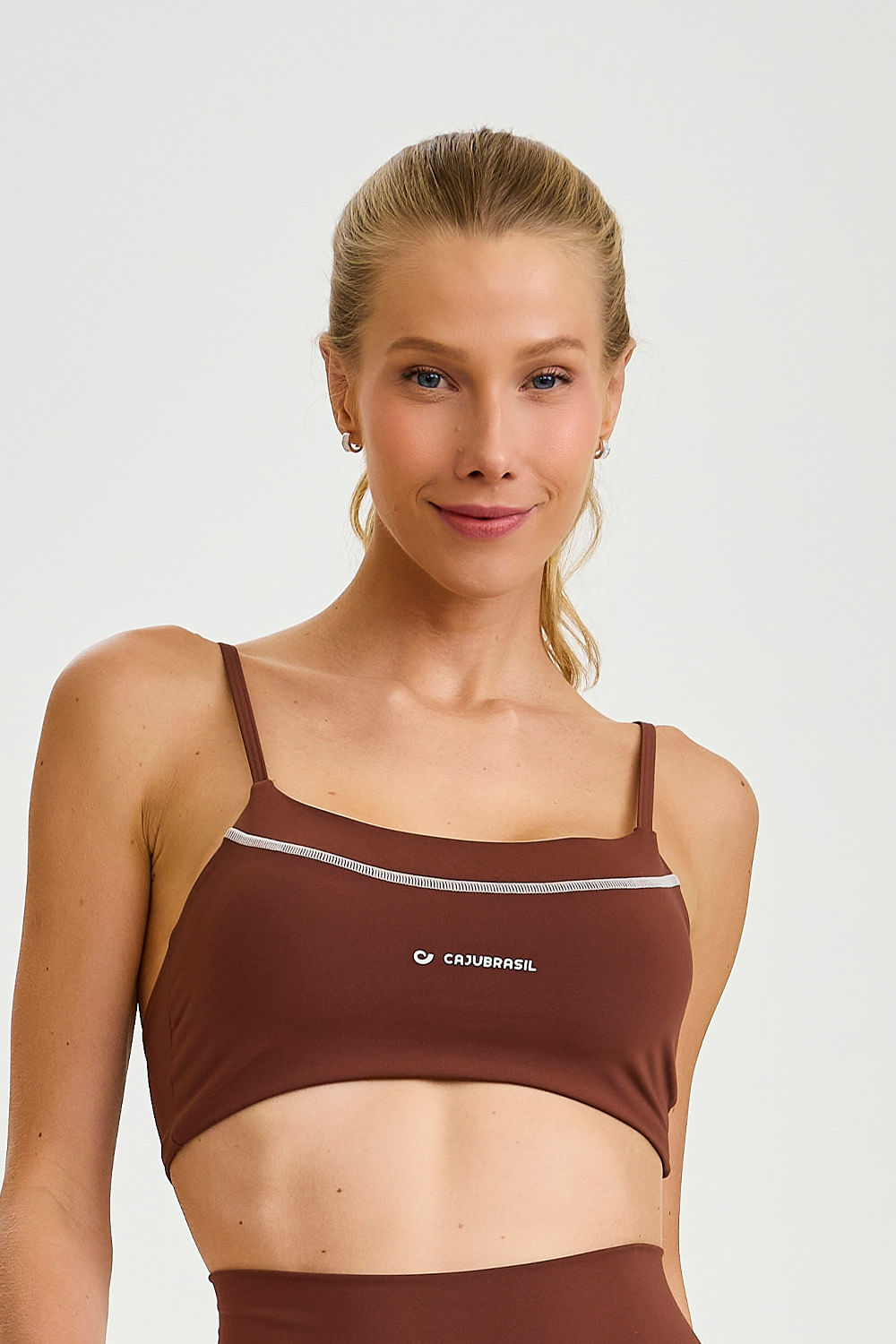 Conjunto Top e Calça Ny Com Alças Finas Marrom Capuccino