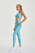 Conjunto Top e Calça Atletika Costas Respiráveis Azul Turquesa