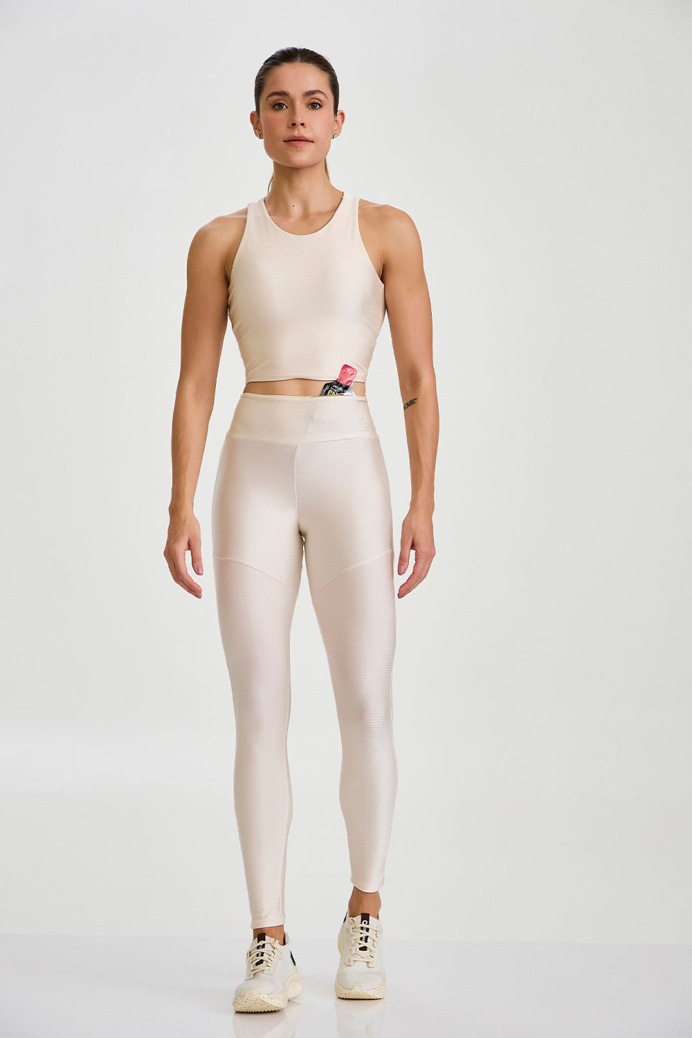 Legging Glow Com Bolso Off White