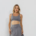Conjunto Top e Calça Fitness Poliamida Premium Recortes em Tecido Texturizado Chumbo TP1880