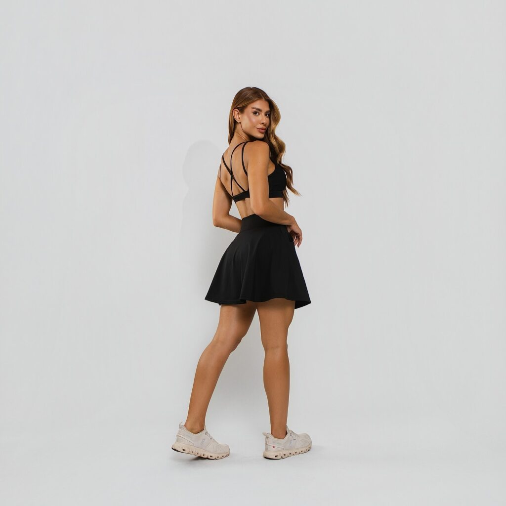 Conjunto Top e Calça Fitness Poliamida Premium Recortes em Tecido Texturizado Preto TP1878