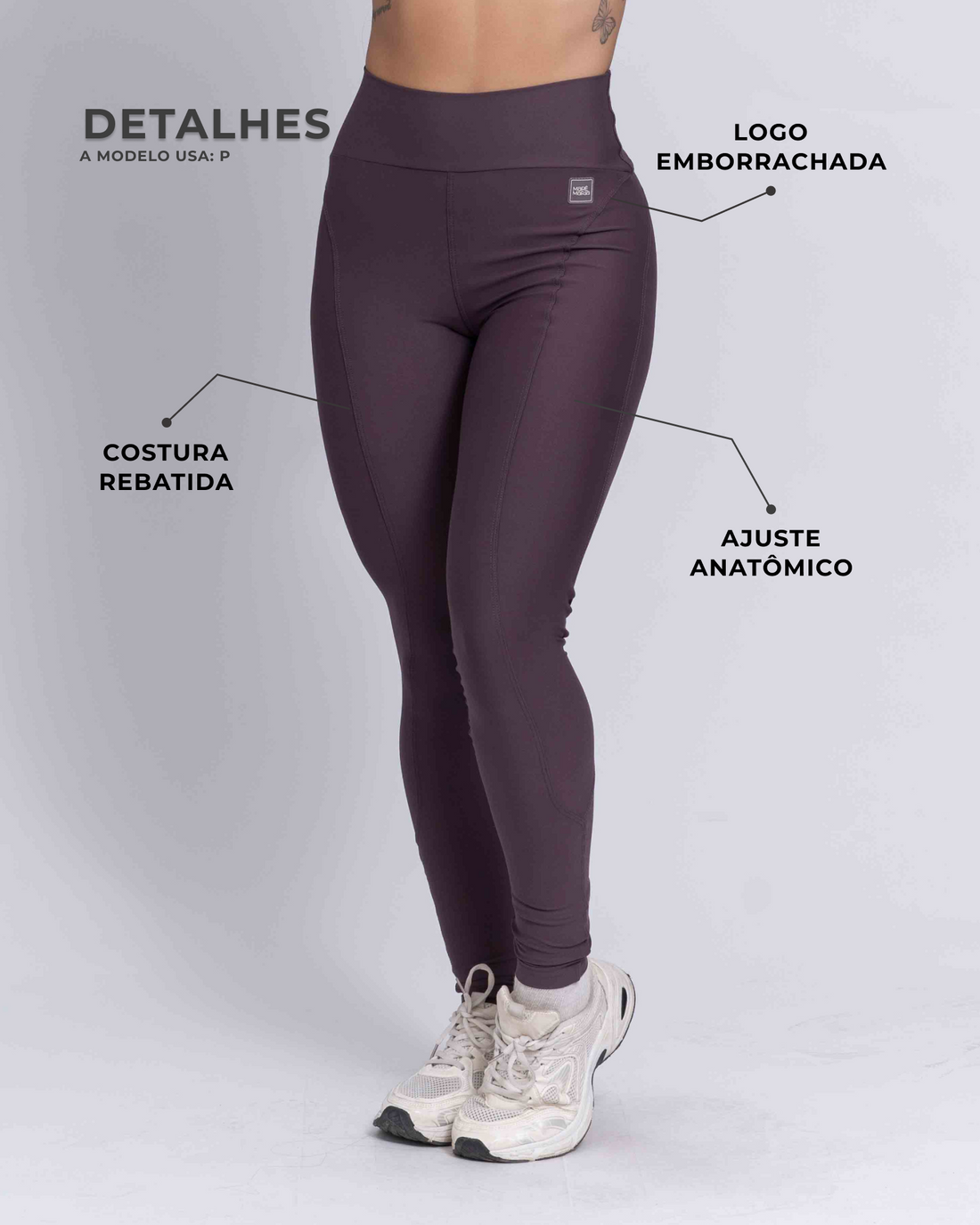 Calça Legging Essence Ameixa Terrosa s/ costura frontal compressão