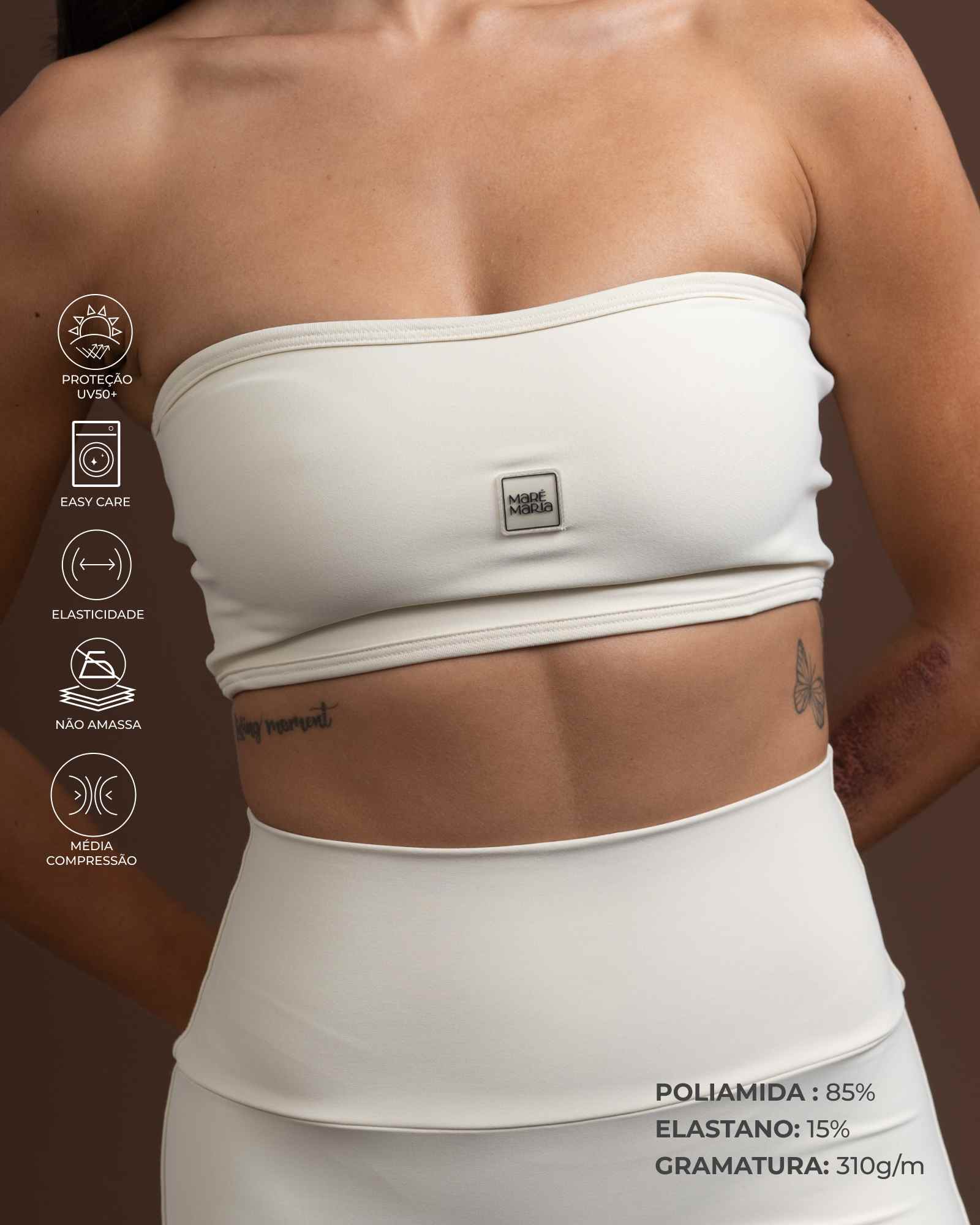 Conjunto Top e Calça Fitness Tomara Que Caia Allure Creme