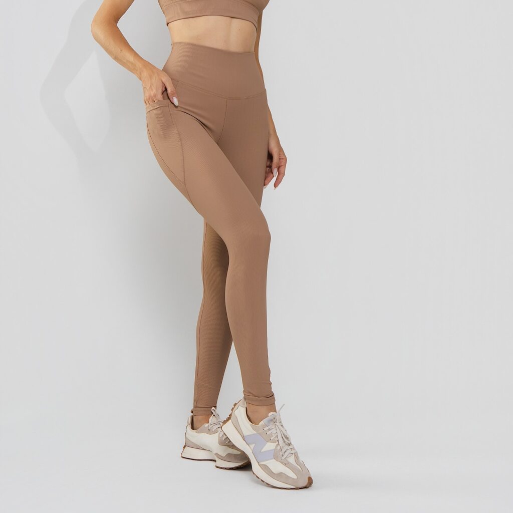 Calça Legging  Poliamida Texturizada Cós Alto Duplo Capuccino LG2392