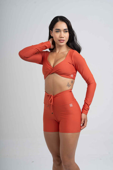 Conjunto Top e Calça Fitness Compressão Manga Longa Infinity Telha