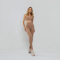 Conjunto Top e Calça Fitness Tecido Duplo Texturizado Premium Bojo Embutido Capuccino TP1863