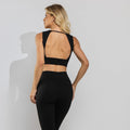 Conjunto Top e Calça Fitness Cós de Elástico Decote Oval Costas Poliamida Premium Preto TP1874