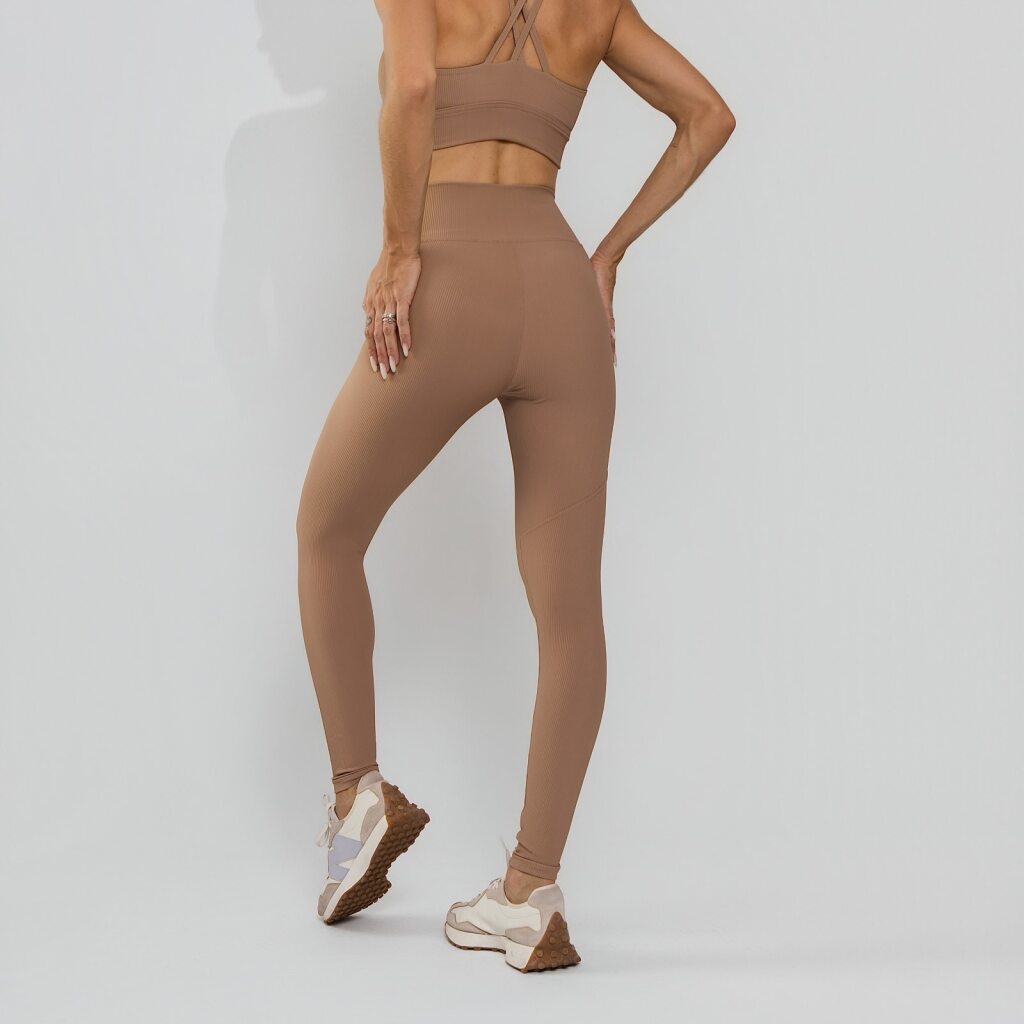 Calça Legging  Poliamida Texturizada Cós Alto Duplo Capuccino LG2392