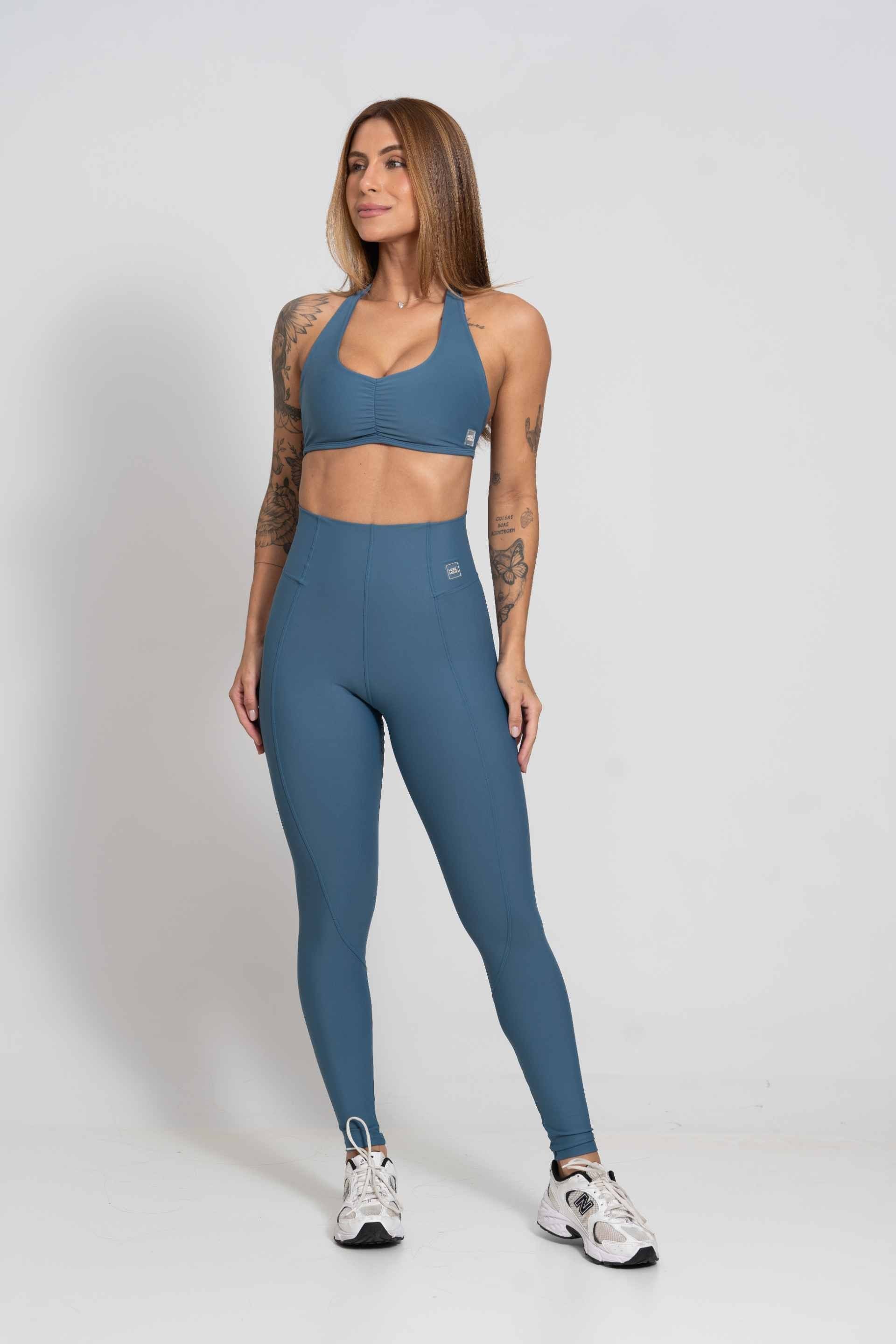 Calça Legging Fitness Compressão Classic Azul Maré