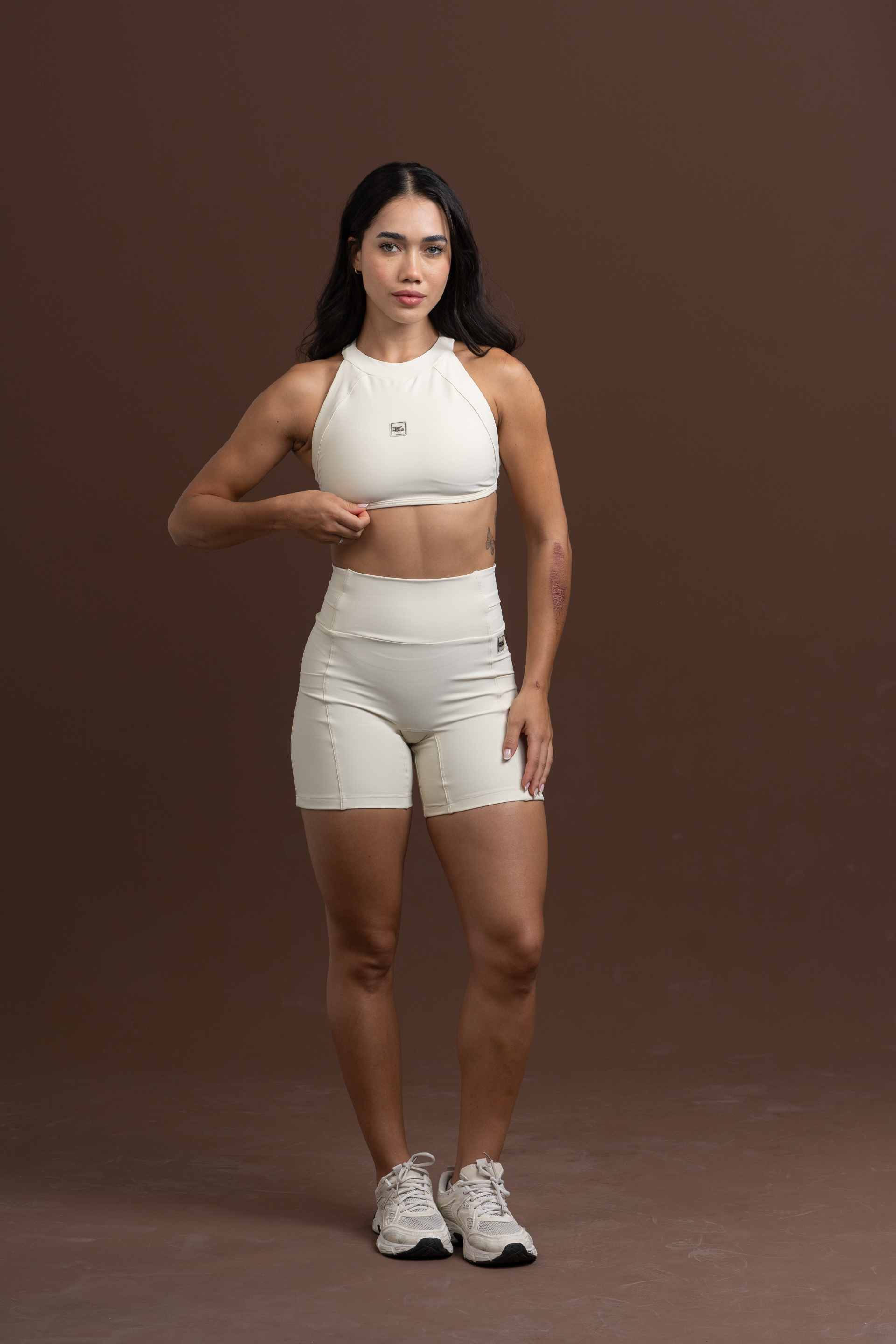 Conjunto Top e Calça Fitness Compressão Madu Creme