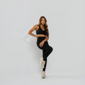 Conjunto Top e Calça Fitness Franzido Decote  Tecido Alta Elasticidade Premium Bojo Embutido Preto TP1866