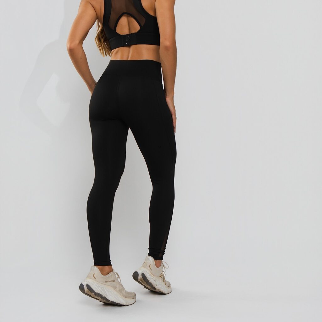 Calça Legging Premium Cós Antômico Superlargo Recorte Texturizado Preto LG2395