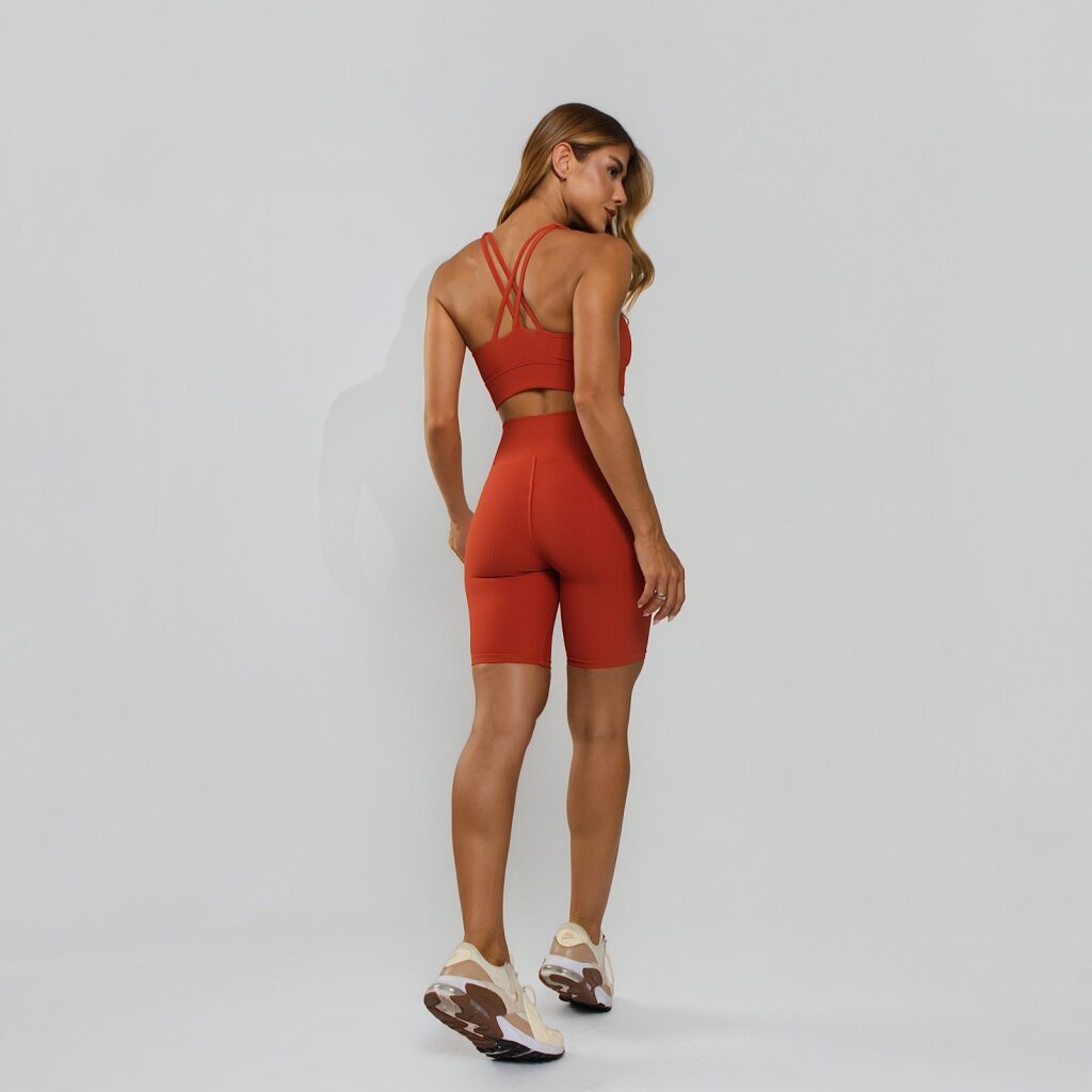 Conjunto Top e Calça Fitness Tecido Duplo Texturizado Premium Bojo Embutido Laranja TP1864