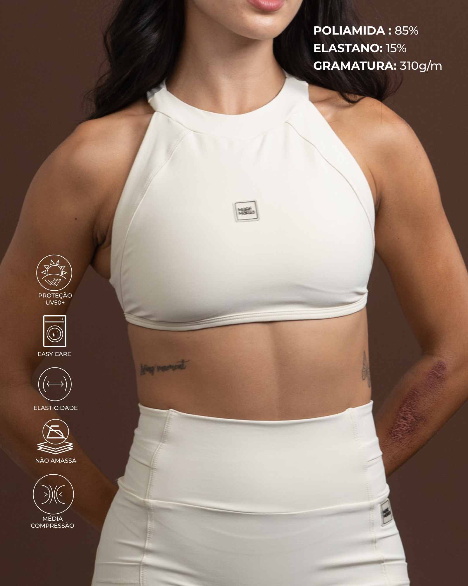 Conjunto Top e Calça Fitness Compressão Madu Creme
