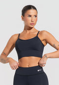 Conjunto Top e Calça Fitness Feminino Preto Com Recortes E Bojo Básico Dlk