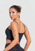 Conjunto Top e Calça Fitness Feminino Preto Com Recortes E Bojo Básico Dlk