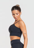Conjunto Top e Calça Fitness Feminino Preto Com Recortes E Bojo Básico Dlk