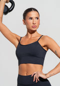 Conjunto Top e Calça Fitness Feminino Preto Com Recortes E Bojo Básico Dlk