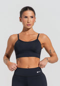 Conjunto Top e Calça Fitness Feminino Com Recortes Preto Básico Dlk
