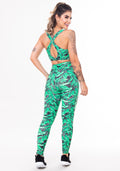 Conjunto Fitness Match Poliamida Estampado Geométrico E Folhagem (top+calça) Dlk