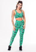 Conjunto Fitness Match Poliamida Estampado Geométrico E Folhagem (top+calça) Dlk