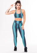 Conjunto Fitness Match Poliamida Estampado Afro Azul (top+calça) Dlk