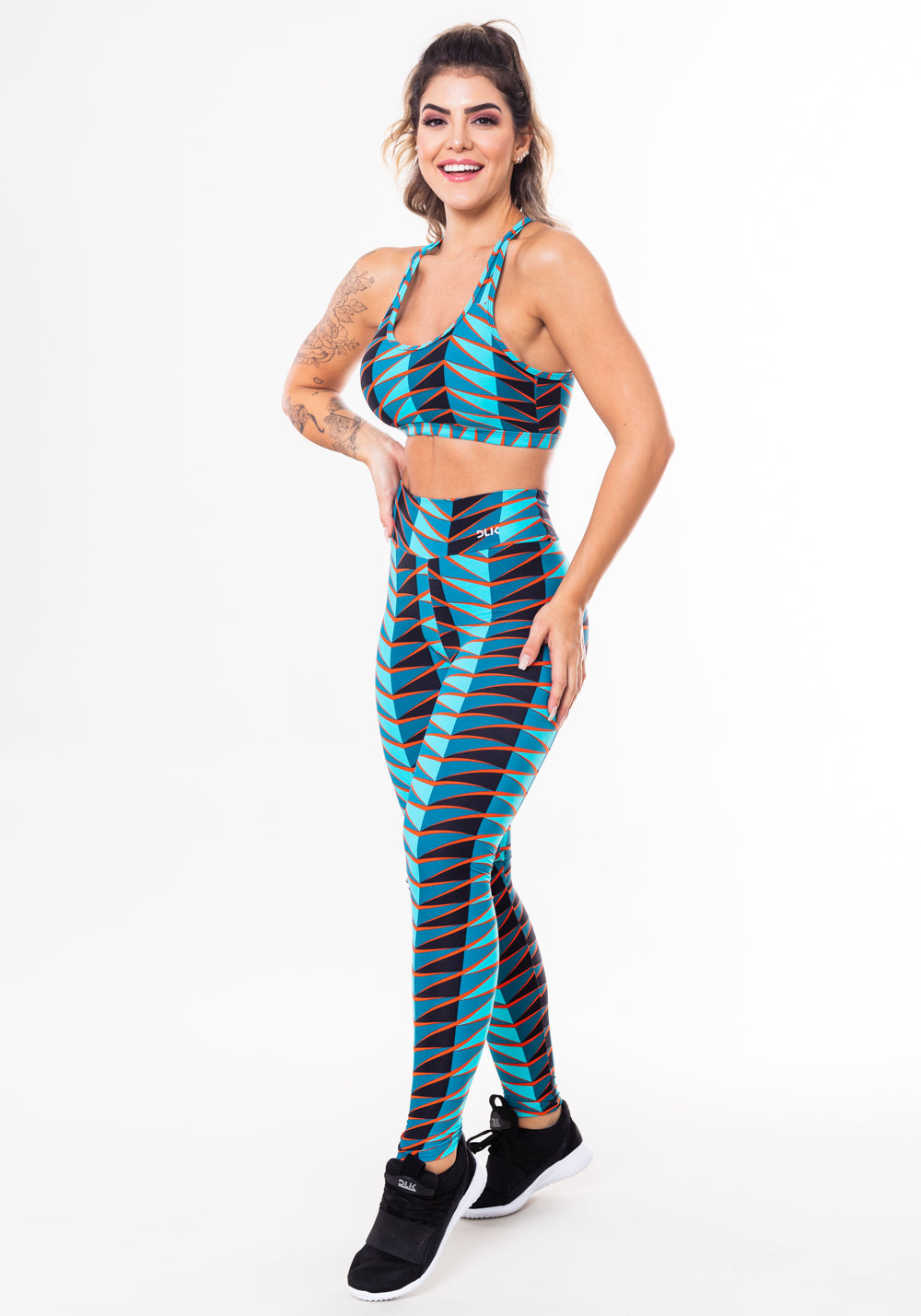 Conjunto Fitness Match Poliamida Estampado Afro Azul (top+calça) Dlk
