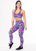 Conjunto Fitness Match Poliamida Estampado Zig Zag Roxo (top+calça) Dlk