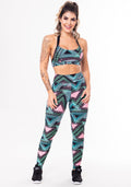 Conjunto Fitness Match Poliamida Estampado Triângulos (top+calça) Dlk