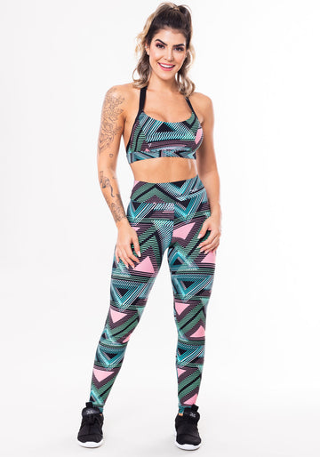 Conjunto Fitness Match Poliamida Estampado Triângulos (top+calça) Dlk