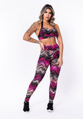 Conjunto Fitness Match Poliamida Estampada Zig Zag Rosa (top+calça) Dlk