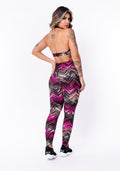 Conjunto Fitness Match Poliamida Estampada Zig Zag Rosa (top+calça) Dlk