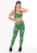 Conjunto Fitness Match Poliamida Estampada Folhagem Verde (top+calça) Dlk