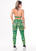 Conjunto Fitness Match Poliamida Estampada Folhagem Verde (top+calça) Dlk