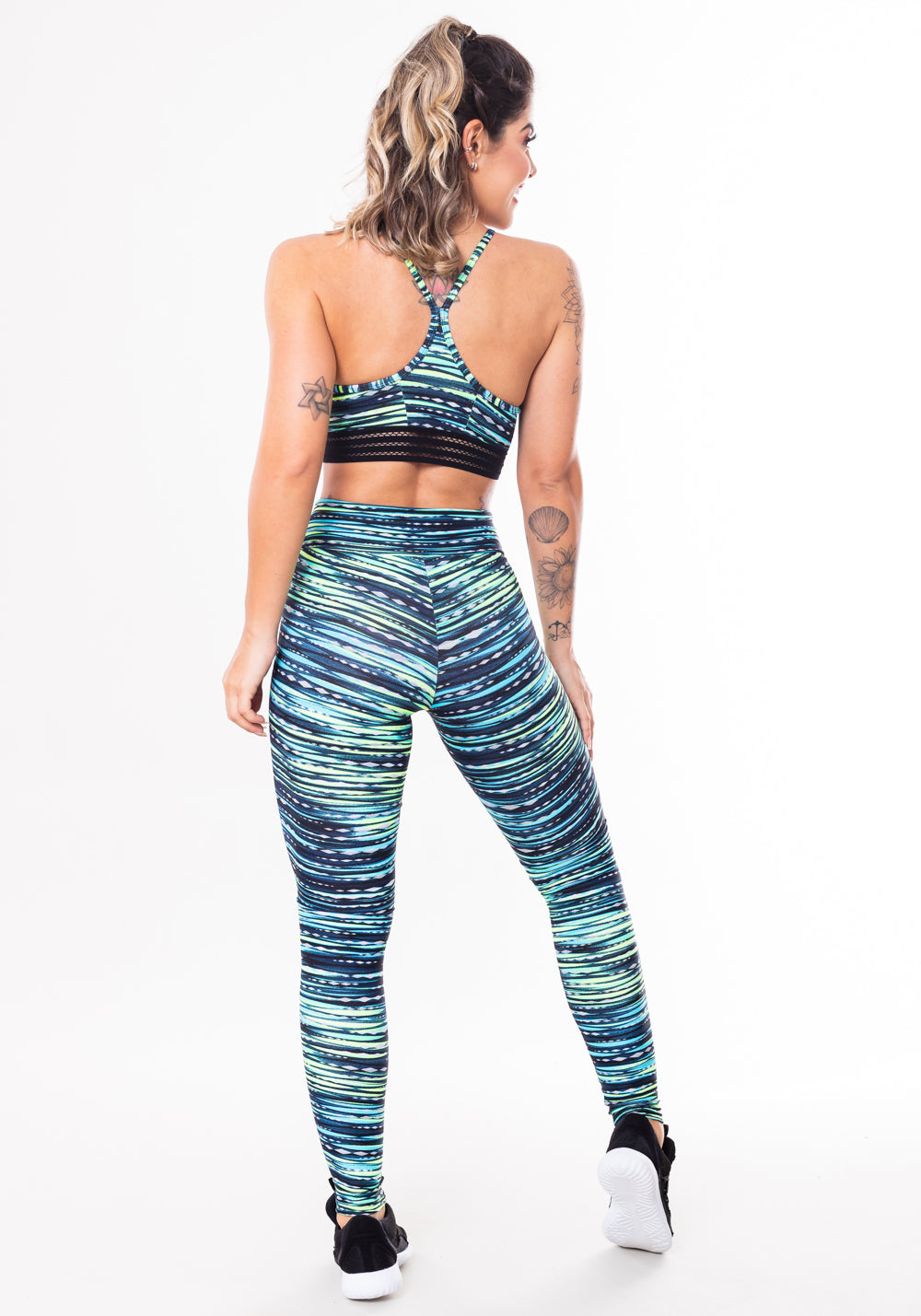 Conjunto Fitness Match Poliamida Estampada Riscos Azuis (top+calça) Dlk