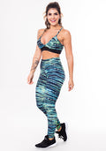 Conjunto Fitness Match Poliamida Estampada Riscos Azuis (top+calça) Dlk