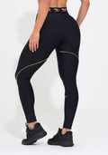 Legging Fitness Feminina Preta Elástico Colorido Na Cintura Action Dlk