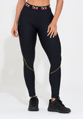 Legging Fitness Feminina Preta Elástico Colorido Na Cintura Action Dlk