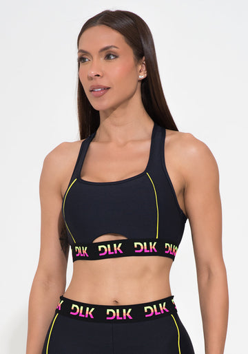 Conjunto Top e Calça Fitness Feminino Cut-out Elástico Colorido Action Dlk