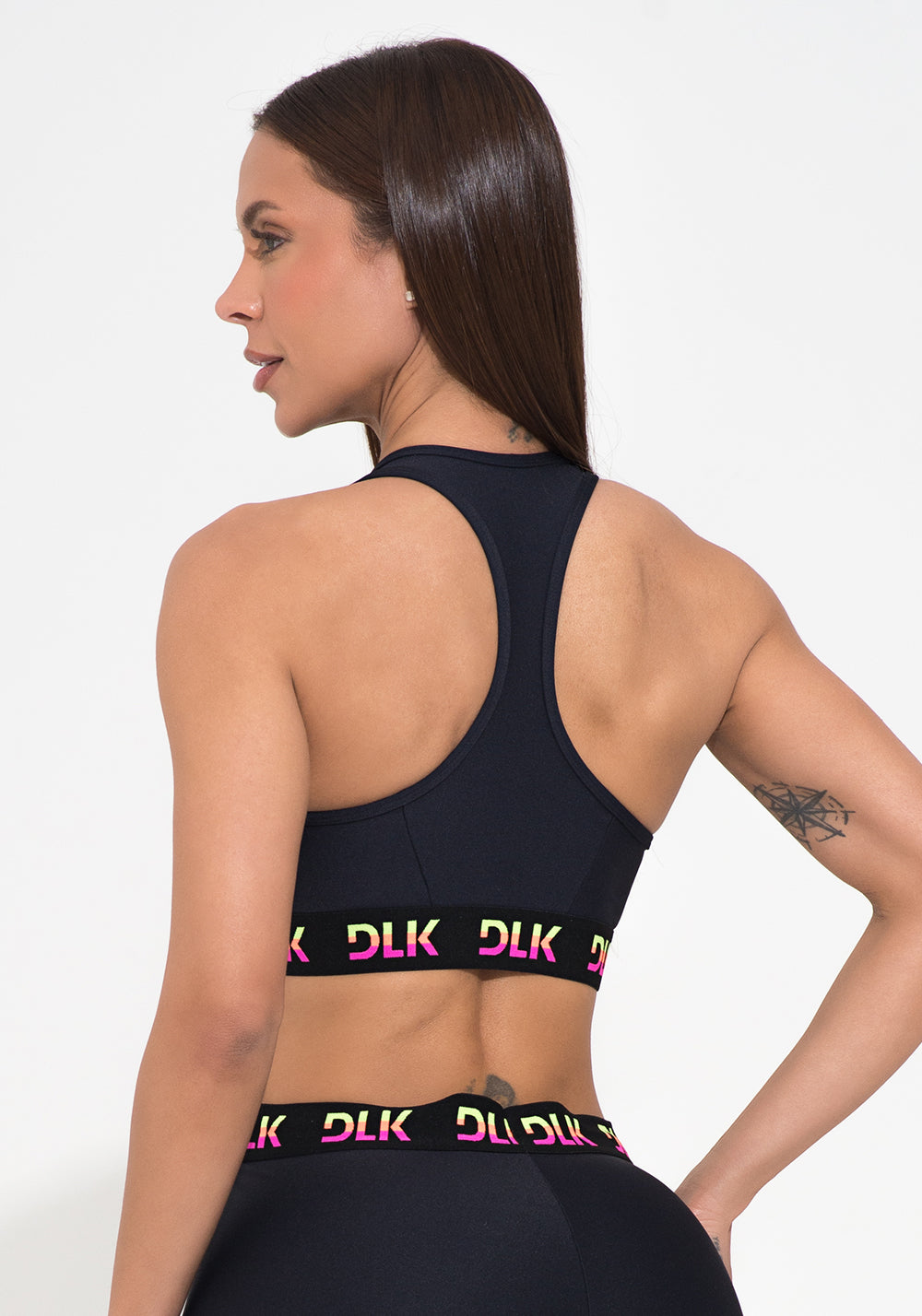 Conjunto Top e Calça Fitness Feminino Cut-out Elástico Colorido Action Dlk