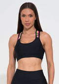 Conjunto Top e Calça Fitness Feminino Preto Com Bojo E Elástico Cruzado Costas Action Dlk