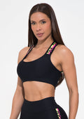 Conjunto Top e Calça Fitness Feminino Preto Com Bojo E Elástico Cruzado Costas Action Dlk