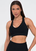 Conjunto Top e Calça Fitness Feminino Preto Canelado Modelo Nadador Action Dlk
