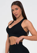 Conjunto Top e Calça Fitness Feminino Preto Canelado Modelo Nadador Action Dlk