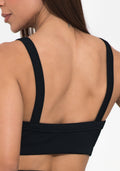 Conjunto Top e Calça Fitness Feminino Com Bojo Preto Canelado Action Dlk