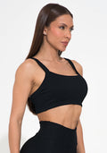 Conjunto Top e Calça Fitness Feminino Com Bojo Preto Canelado Action Dlk