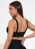 Conjunto Top e Calça Fitness Feminino Com Bojo Preto Canelado Action Dlk