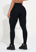 Legging Fitness Feminina Preta Canelada Com Recorte E Elástico Action Dlk