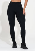 Legging Fitness Feminina Preta Canelada Com Recorte E Elástico Action Dlk